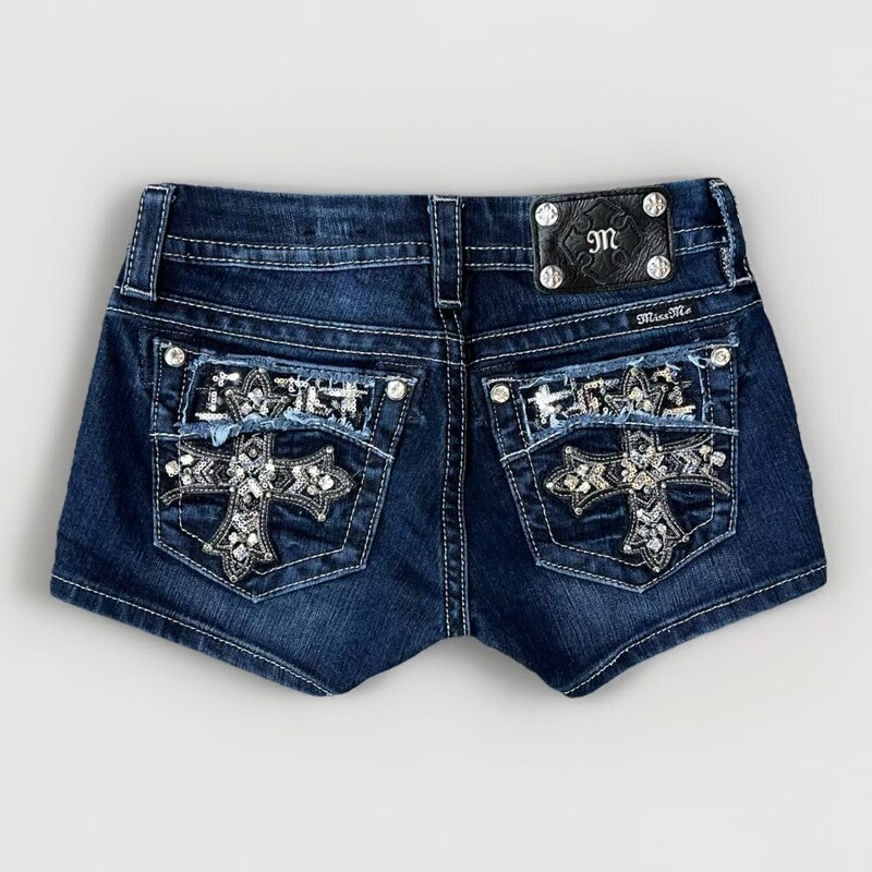 European and American Sexy Hot Girl Denim Shorts Women Harajuku Retro Cross Pocket Embroidery Low Waist Hip Y2K Shorts European and American Sexy Hot Girl Denim Shorts Women Harajuku Retro Cross Pocket Embroidery Low Waist Hip Y2K Shorts