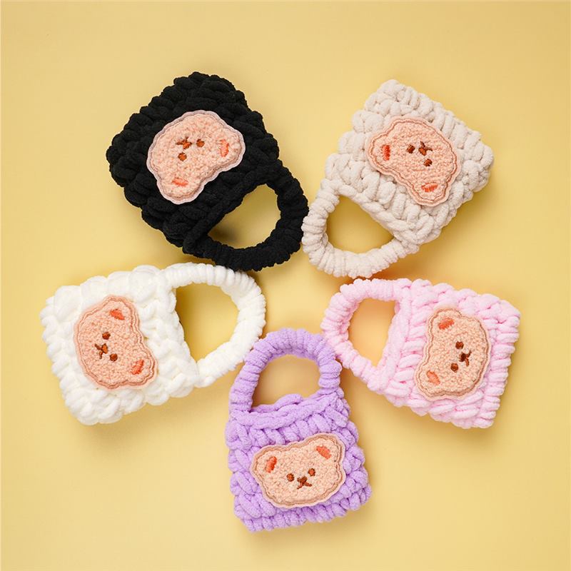 Headphone Storage Bag Protective Cover Plush Cute Bear Handmade Knitted