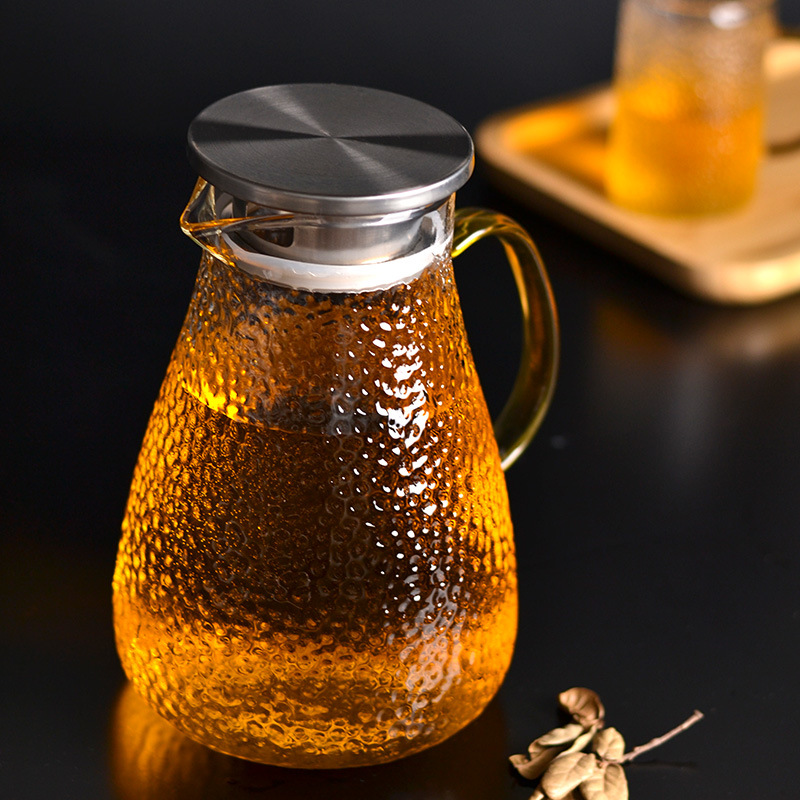 Botella de agua fría martillo de vidrio patrón hervidor de agua verano hogar simple resistente a altas temperaturas gran capacidad frío blanco refrigerador abierto botella de agua fría