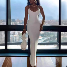 欧美女装2024新款纯欲风U领吊带连衣裙高级感无袖长款修身包臀裙