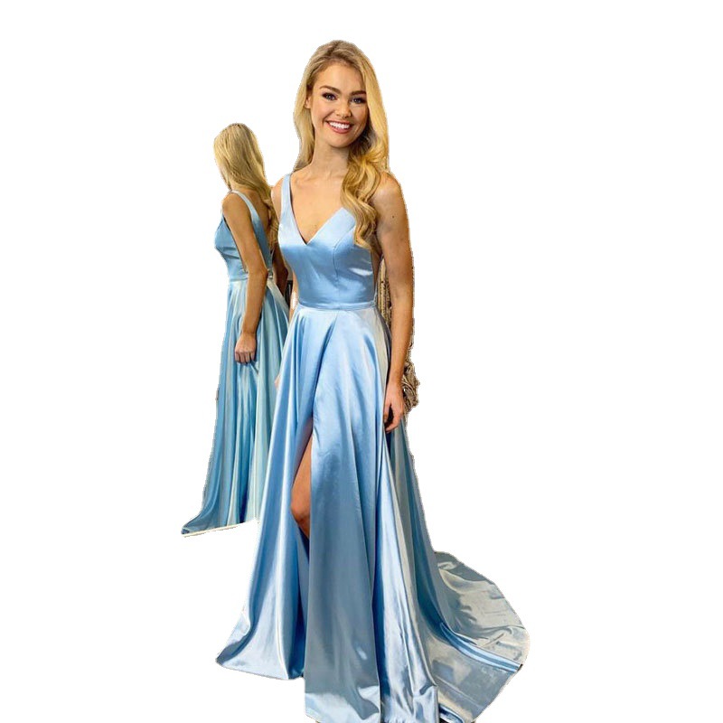 El comercio exterior de Europa y América Amazon AliExpress deseo mujeres vestido noche sexy Deep V split simple satén puede ser personalizado