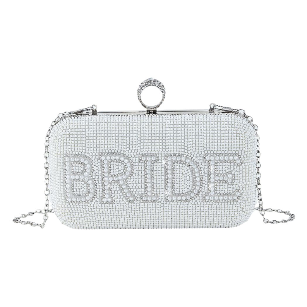 Transfronterizo Mrs inglés novia carta rhinestone perla noche bolsa boda banquete de boda embrague noche bolsa