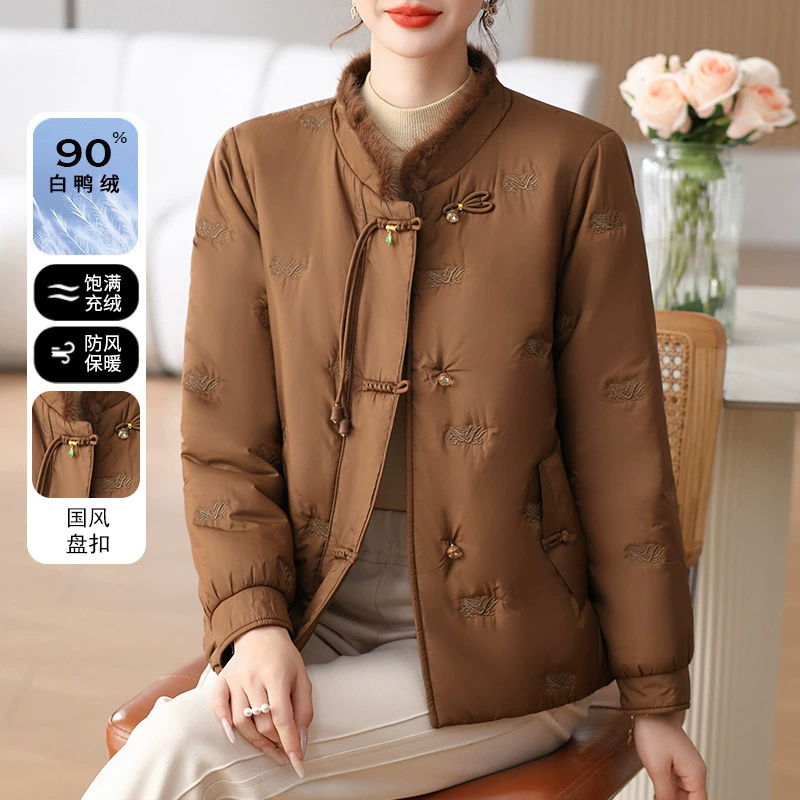 Маленькая мама осень-зима легкий пуховик 2024 новый средний и пожилой женский короткий теплый новый китайский пиджак