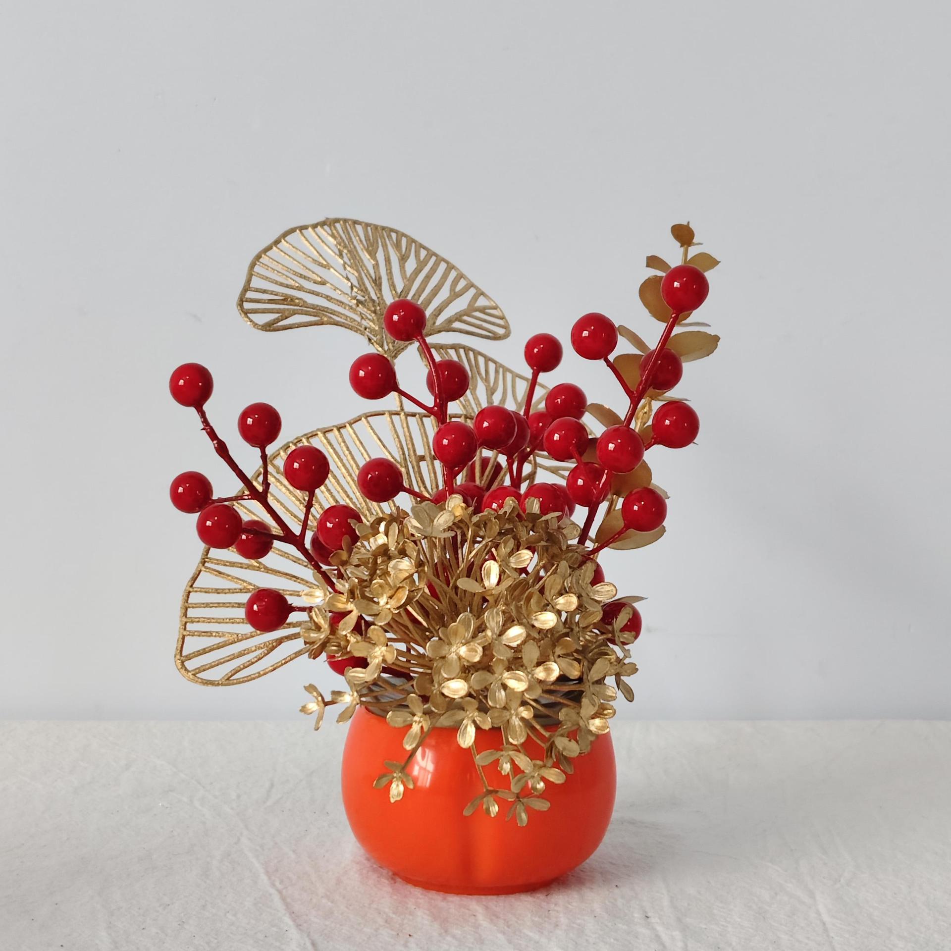 Flores de imitación de flores de fruta de riqueza de vacaciones de Año Nuevo decoración de casa de boda barril de caqui ornamentos de decoración de decoración