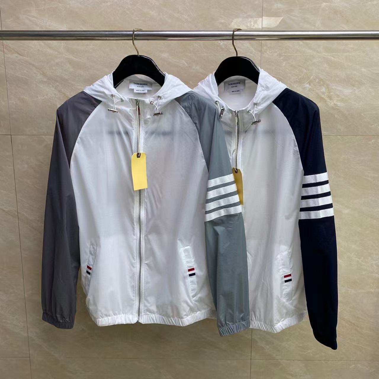 Tb Factory Direct Sales Summer New Classic Four-Bar Zipper Hooded Color-Blocked Sun Protection Clothing for Men and Women Thin Skin Clothing