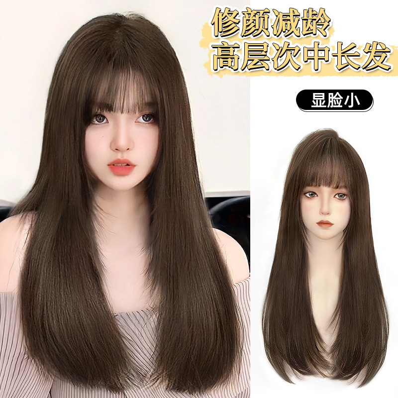【Rushui】Hua Kou Wig for Women, Tiktok Style Long Hair, Realistic Hair, Natural Age-Reducing, High-End Medium-Long Hair Wig