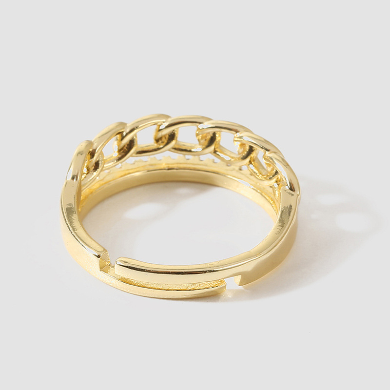 Korean simple copper inlaid zircon open copper ring female