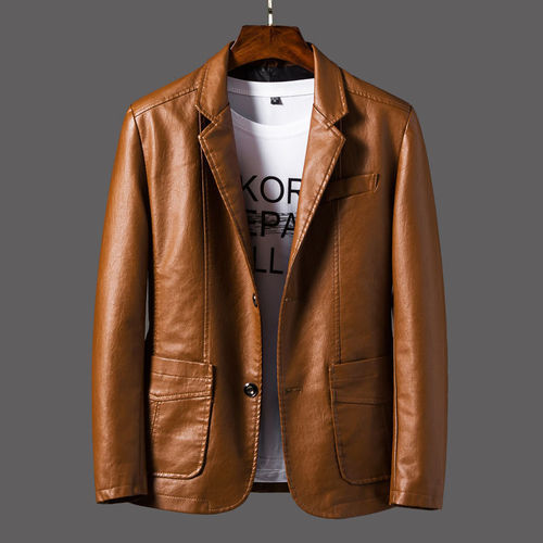 Leather Jacket Men's Han Style Trendy Slim Fit Fashion Business Jacket Men's Jacket Autumn Winter Motorcyclist Leather Jacket Men's Clothing