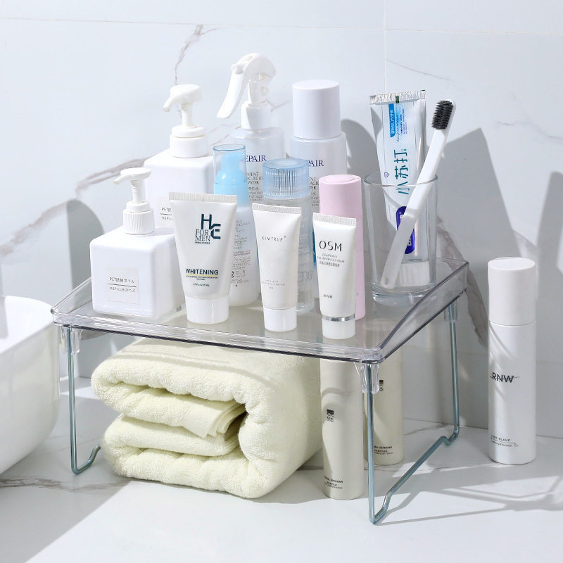 Estante de almacenamiento transparente estante de almacenamiento de cocina escritorio estante de aumento de altura dormitorio estante plegable en capas Oficina estación estante de la taza