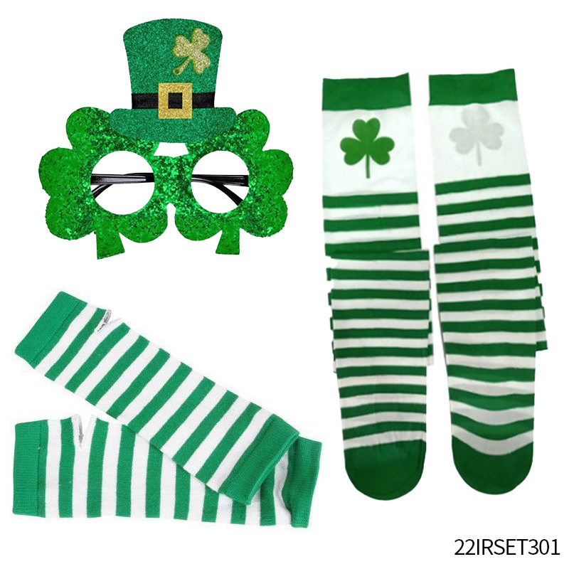Festival irlandés Día de San Patricio fiesta sombrero verde Festival irlandés calcetines gafas decoraciones traje