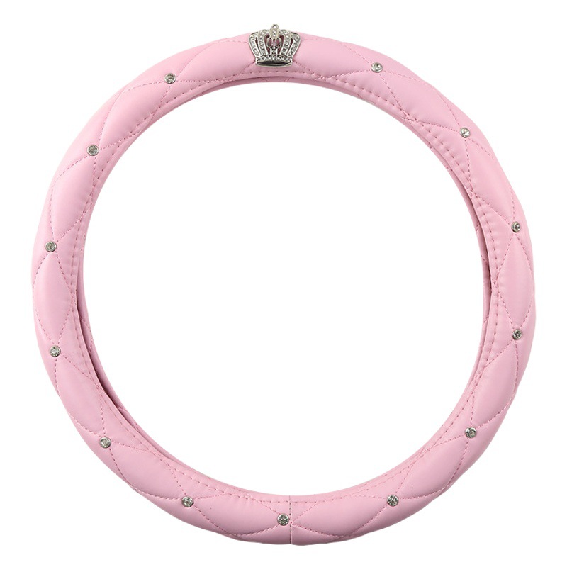 Fashionable Diamond-Encrusted Car Decoration Steering Wheel, Trendy Leather Rearview Mirror, All-Season Sports Style, Two-Tone, in Stock