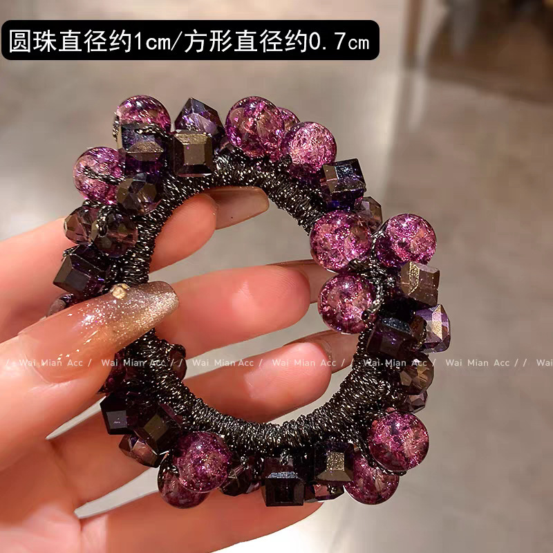 高端紫红色头花水晶发圈女马尾头绳2025新款丸子头扎头发皮筋发饰|undefined