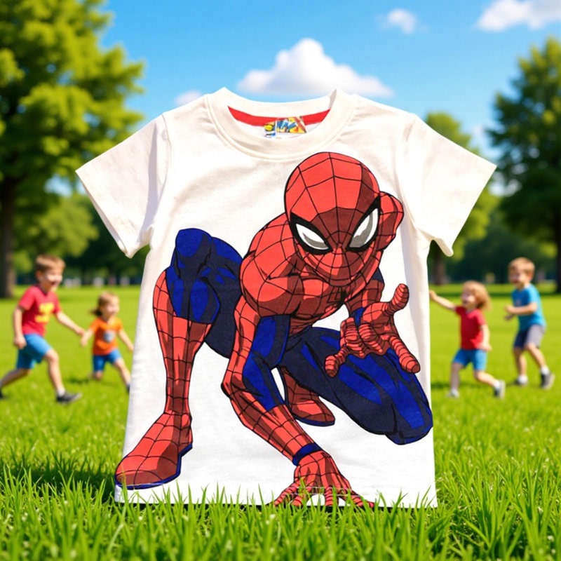 Summer New Cross-Border European and American Kidsren's Spider-Man Series Adult Fashion Casual Round Neck Short-Sleeved T-Shirt Tops for Men