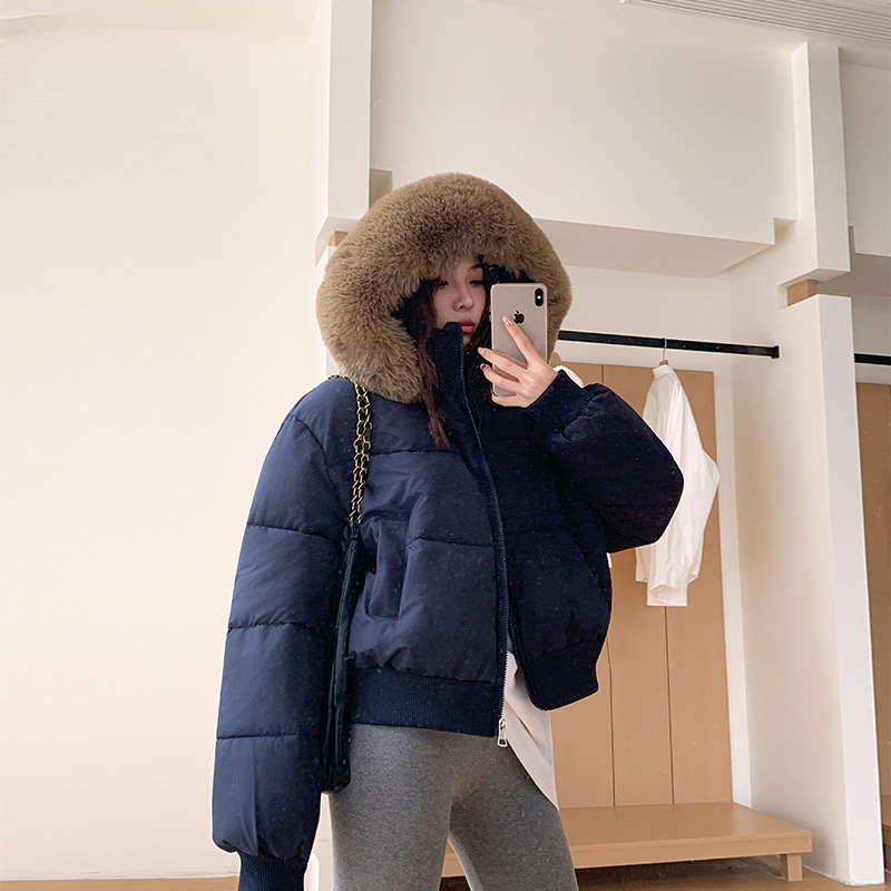 大毛领羽绒棉衣女加厚保暖2025冬季新款小个子面包服棉袄短款外套|undefined
