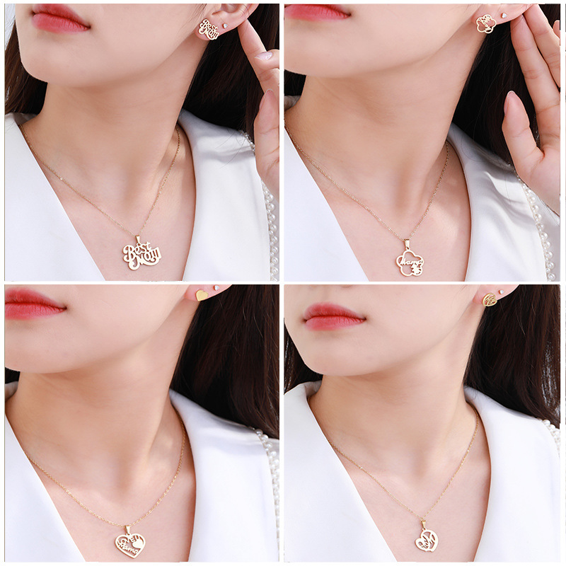 Juego de Collar y Aretes con Letras para el Día de la Madre de Xuping Jewelry, Regalo Exquisito y Moderno para Mamá, Juego de Dos Piezas