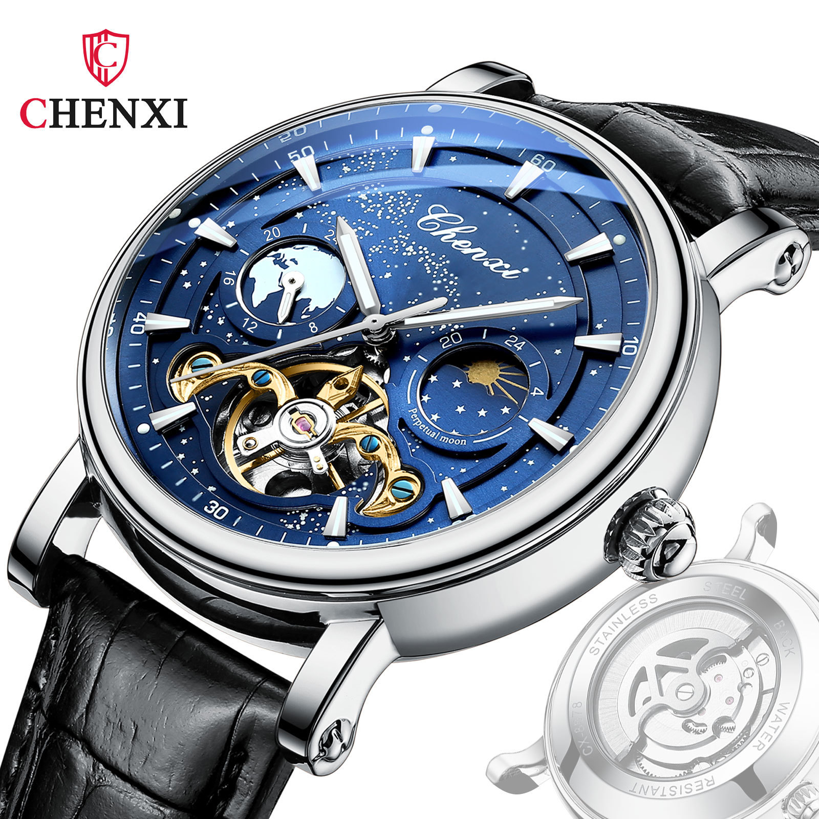 Chenxi Galaxy Space Hollow flywheel reloj mecánico automático para hombres reloj luminoso de negocios 8872