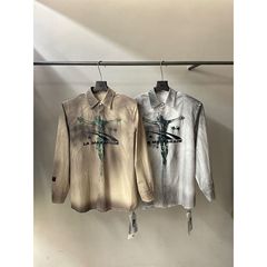 R13 13ラインデザインヘビーデューティーカラープリントインクジェットプリントルーズシルエットラペル長袖シャツ男性と女性用