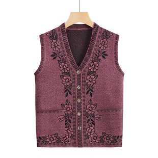 Middle-aged and elderly women's clothing spring and autumn warm vest elderly cardigan coat vest grandma sweater sweater sweater