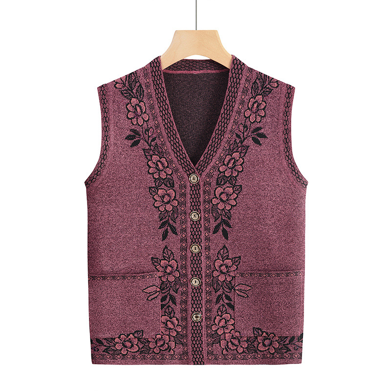 中老年女装妈妈春秋装保暖背心老人开衫外套马甲奶奶装毛衣针织衫