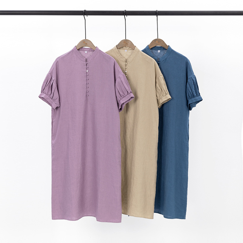 Sud町 Linen Mid-Length Skirt Summer New Chinese Style High-End Stand-Up Collar Buttoned Linen Skirt