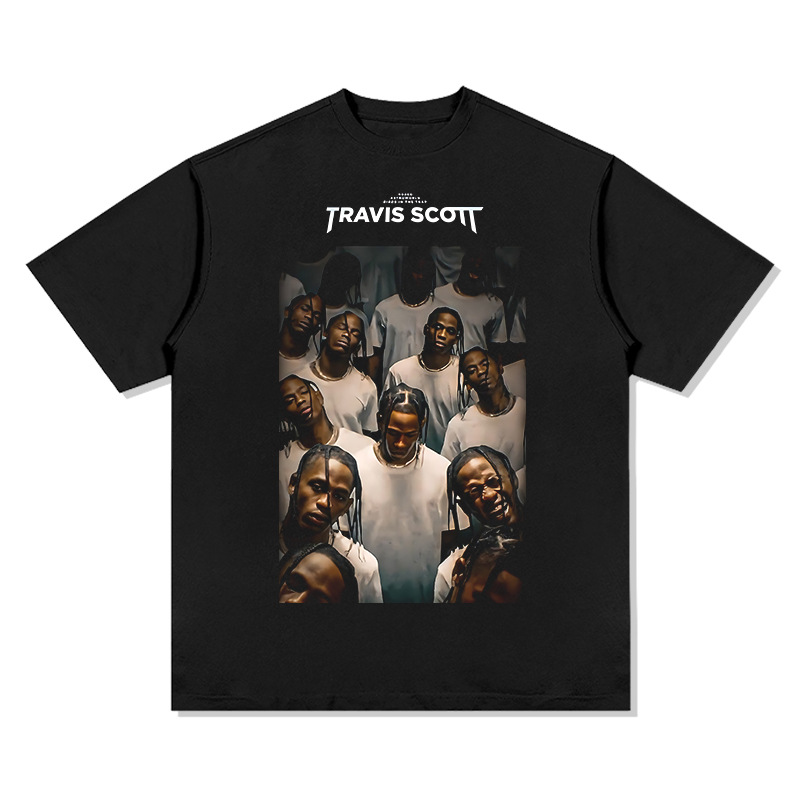 Bc Europa y América calle hip hop Travis Scott rap personaje impreso lavado apenado suelta manga corta Camiseta de los hombres