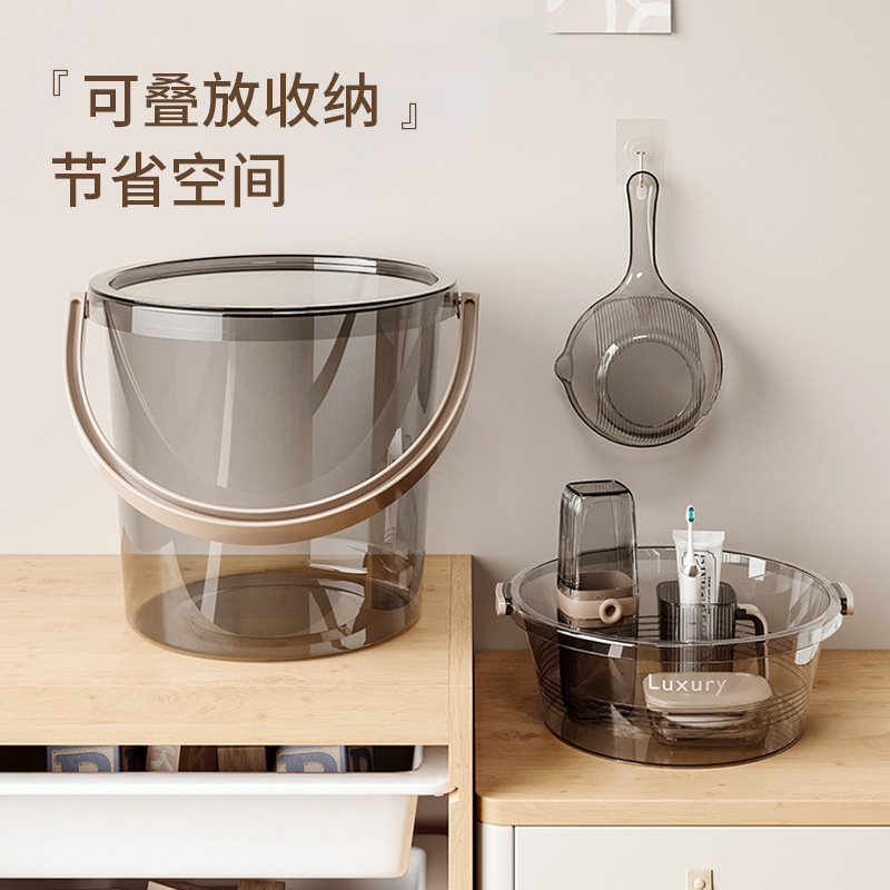Cubo de plástico grueso para dormitorio de estudiantes, lavabo transparente, juego grande de artículos de tocador de tres piezas, escuela secundaria