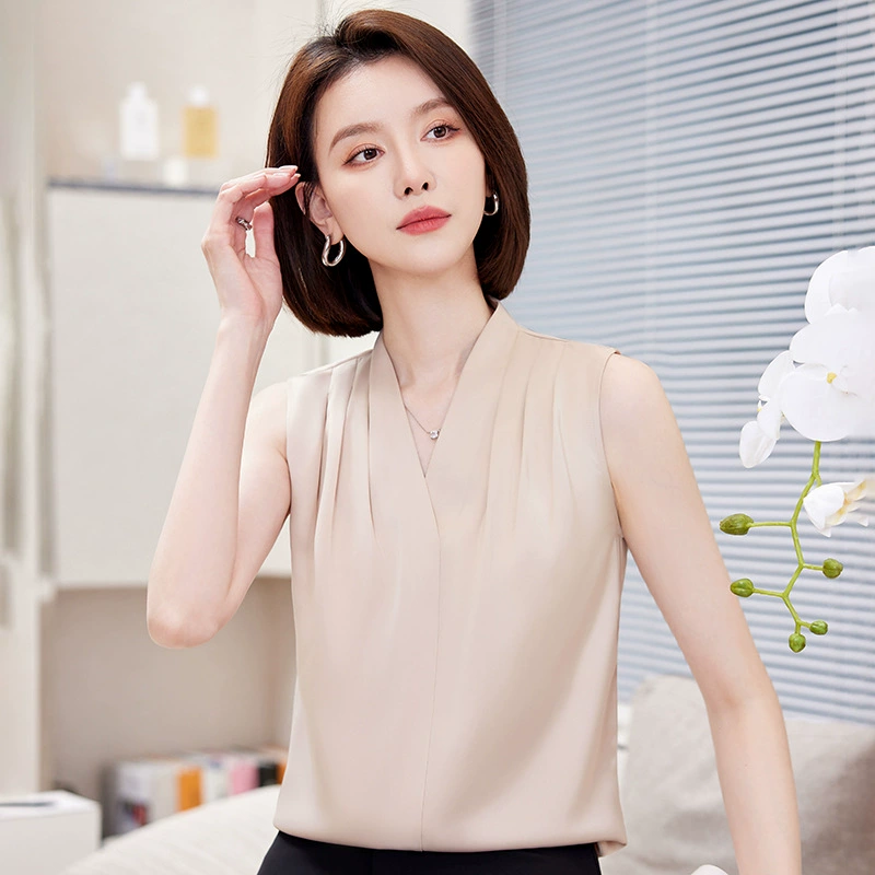 Реальный снимок 2024 года, универсальная формальная рубашка OL, однотонный топ без рукавов, тонкий костюм с камзолом внутри