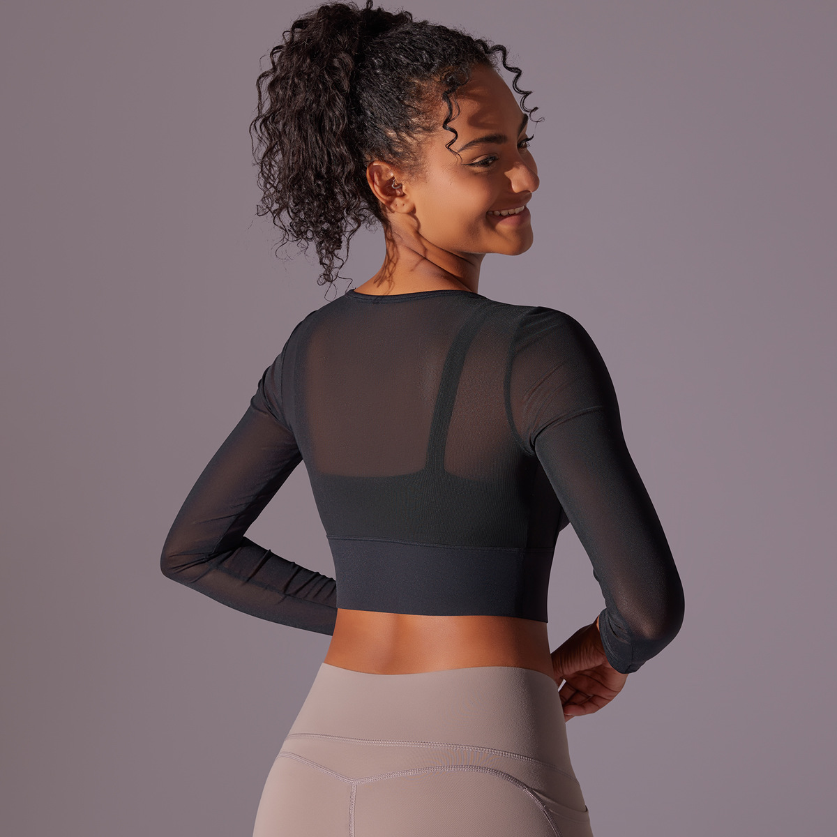 189g Weight Long Sleeve Sleeve Length Nylon, Cotton Blend Fabric Type Short Top Length T-shirt Tops Type Fitness, Yoga Occasion Round Neck Neckline Solid Color Pattern Net Yarn, Hollow Out Design Sports Style Sports Solid Color Nylon Cotton Blend Round Neck Net Yarn Hollow Out Active Tops T-shirt 12
