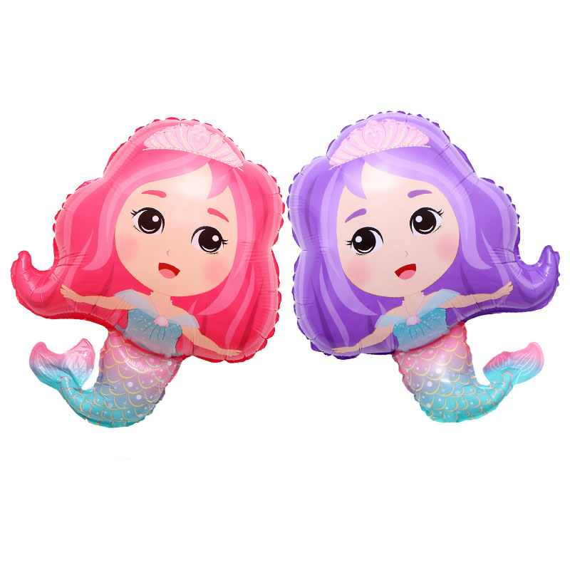 卡通可愛皇冠美人魚鋁膜氣球 兒童生日派對婚慶婚禮裝飾布箔氣球