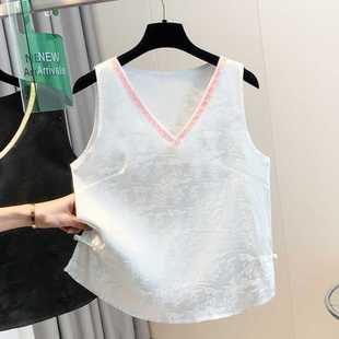 Real Shot # Chic and Stylish Chinese Style Acetate Vest 2025 Summer New Retro V Neck Jacquard Bottoming Top for Women