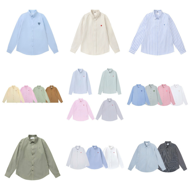 High Version Foreign Trade Cross-Border Small Love Embroidered Shirt Casual Loose Men and Women Couple Same Style Long-Sleeved Dropshipping