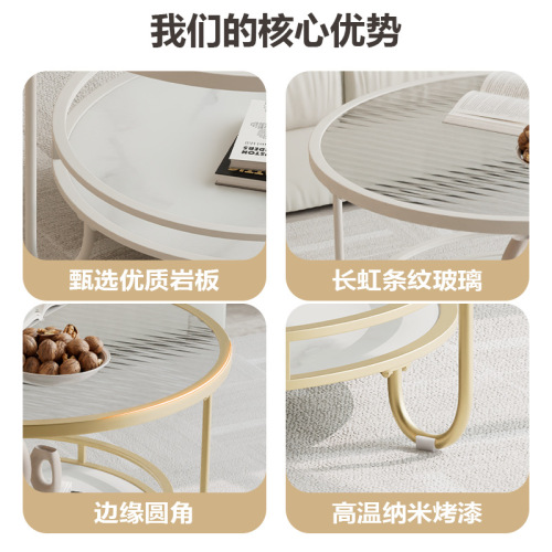 Nordic small apartment round glass coffee table mini home living room side table creative cream style minimalist storage tea table