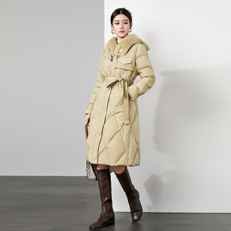 羽绒服 白鸭绒2025冬季时尚中长款高级感毛领新款收腰女式羽绒衣