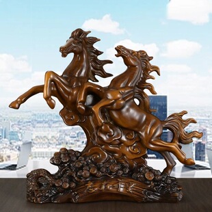 New Chinese-Style "Success Is at Hand" Ornament in Wood Color, Suitable for Living Room, Wine Cabinet, Entrance Decoration, Eight Horses, Office, or Shop