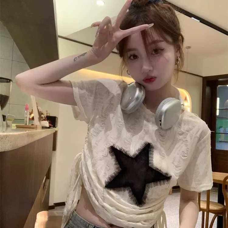 Женские летние новые свободные сексуальные милые топы с коротким рукавом и завязками, оптом, для внешней торговли и трансграничной торговли