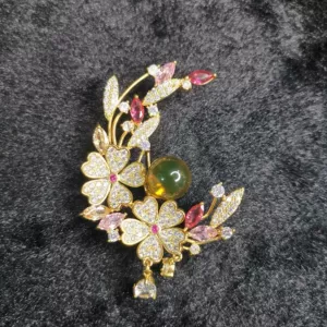 [5A净水无杂蓝珀胸针Blue Amber 天然琥珀胸针 节庆首饰 婚庆礼品]