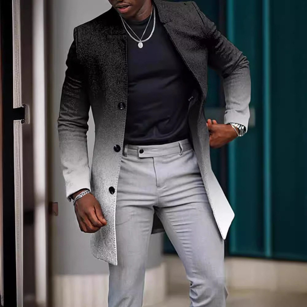 Comercio exterior transfronterizo 2023 Otoño e Invierno nuevos hombres digital impreso a cuadros soporte collar medio de longitud capa casual al por mayor