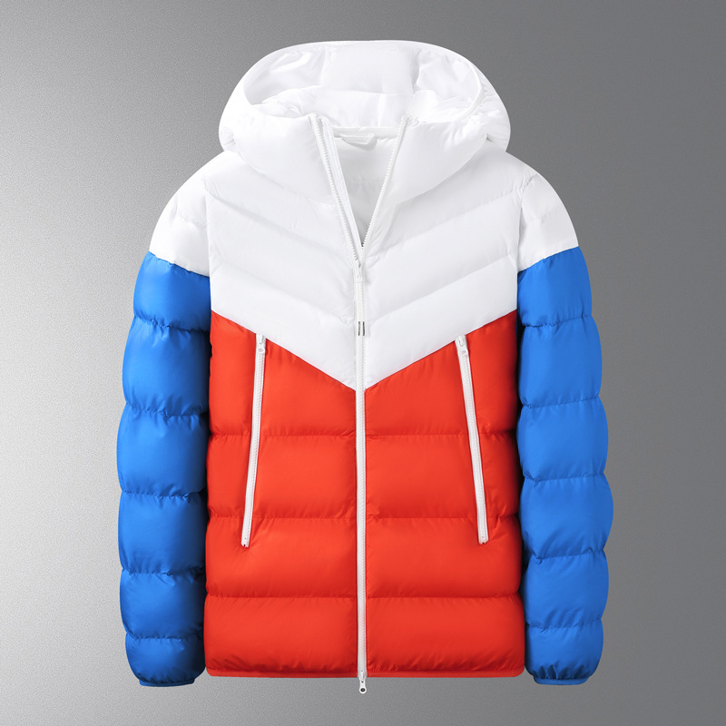 Transfronterizos otoño y invierno hombres con capuzas de pluma de algodón clásico de color contraste costillas gruesas chaqueta de algodón deportivo casual para hombres