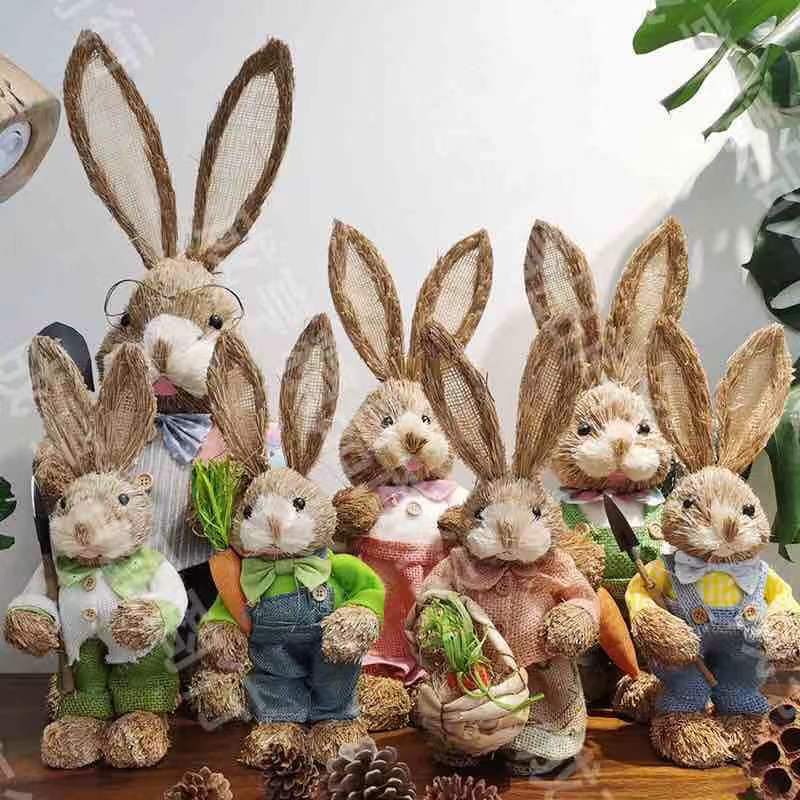 [35cm straw rabbit] handmade crafts home decoration pastoral style vintage gift Easter decoration
