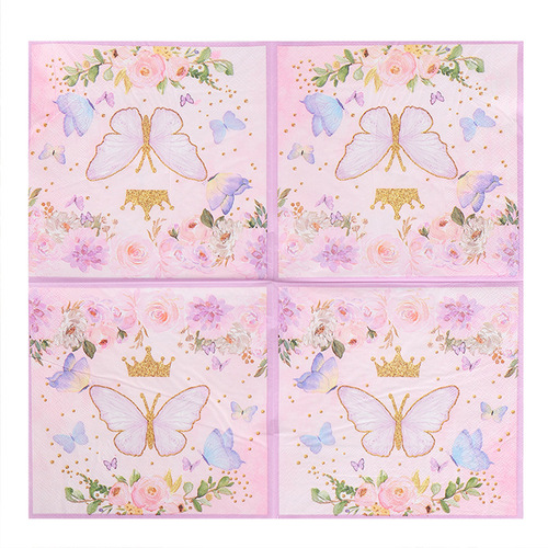 Factory New Pink Butterfly Print Table Towels Face Towels Handkerchiefs Party Pure Wood Pulp Paper Towels Wholesale