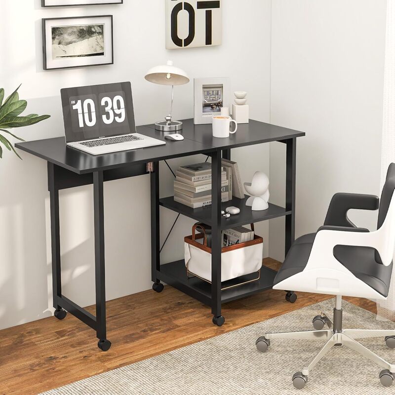 Folding Computer Desk with Six Wheels, Suitable for Laptops, Saves Space in Small Apartments