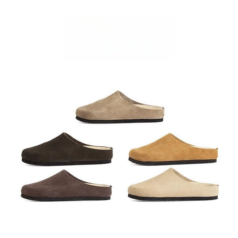 Туфли-мюли на платформе из замши в стиле Birkenstock с закрытым носком, весенне-летние, полуботинки из натуральной кожи без застежек.