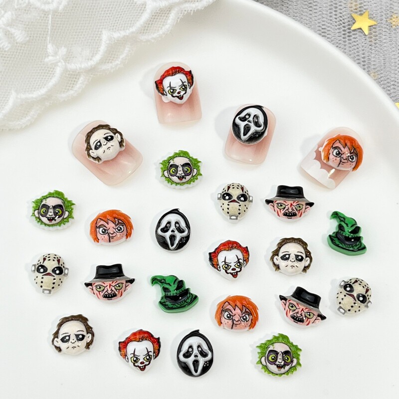 New Halloween Series Cartoon Nail Art Accessories, Personalized Retro Ghost Face Mask Clown DIY Wearable Nail Material Kit New Halloween Series Cartoon Nail Art Accessories, Personalized Retro Ghost Face Mask Clown DIY Wearable Nail Material Kit