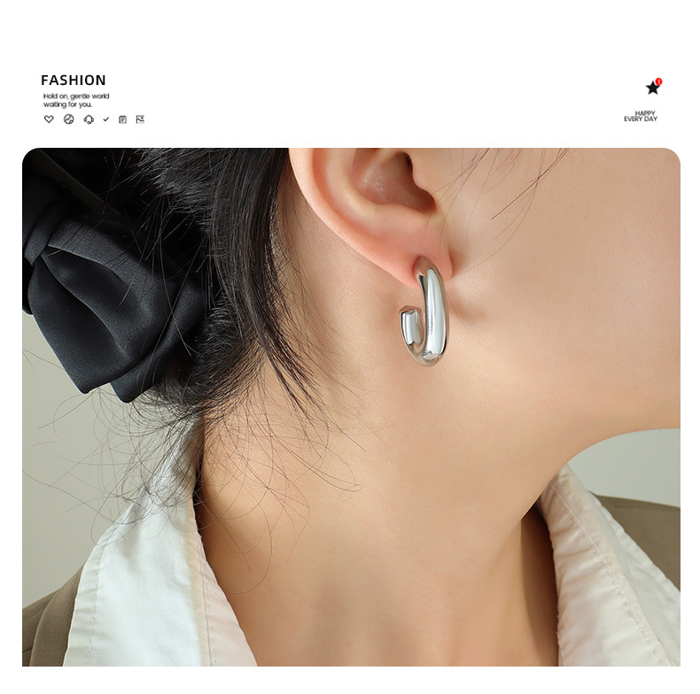10g Weight Earrings Classification 1 Pair Quantity Street Occasion Titanium Steel Material U Shape Pattern Women'S Gender Plating Design Simple Style Style Simple Style U Shape Titanium Steel Plating Earrings 1 Pair 4