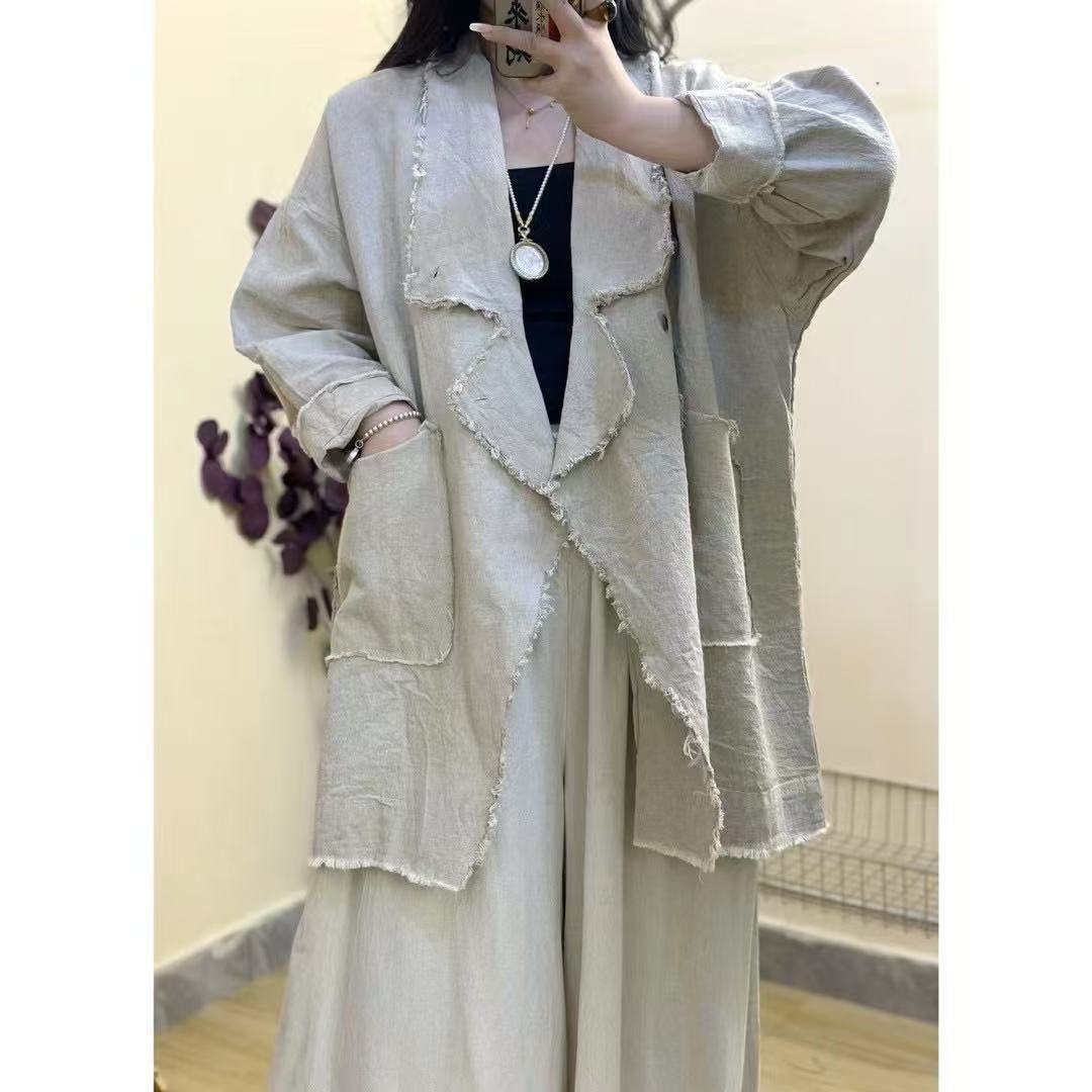 Nami's 2025 Spring New Casual Versatile Frayed Cotton Linen Irregular Buttoned Blazer For Women_ecoleips.com