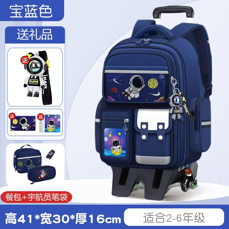 Blue suitcase on wheels, pencil case