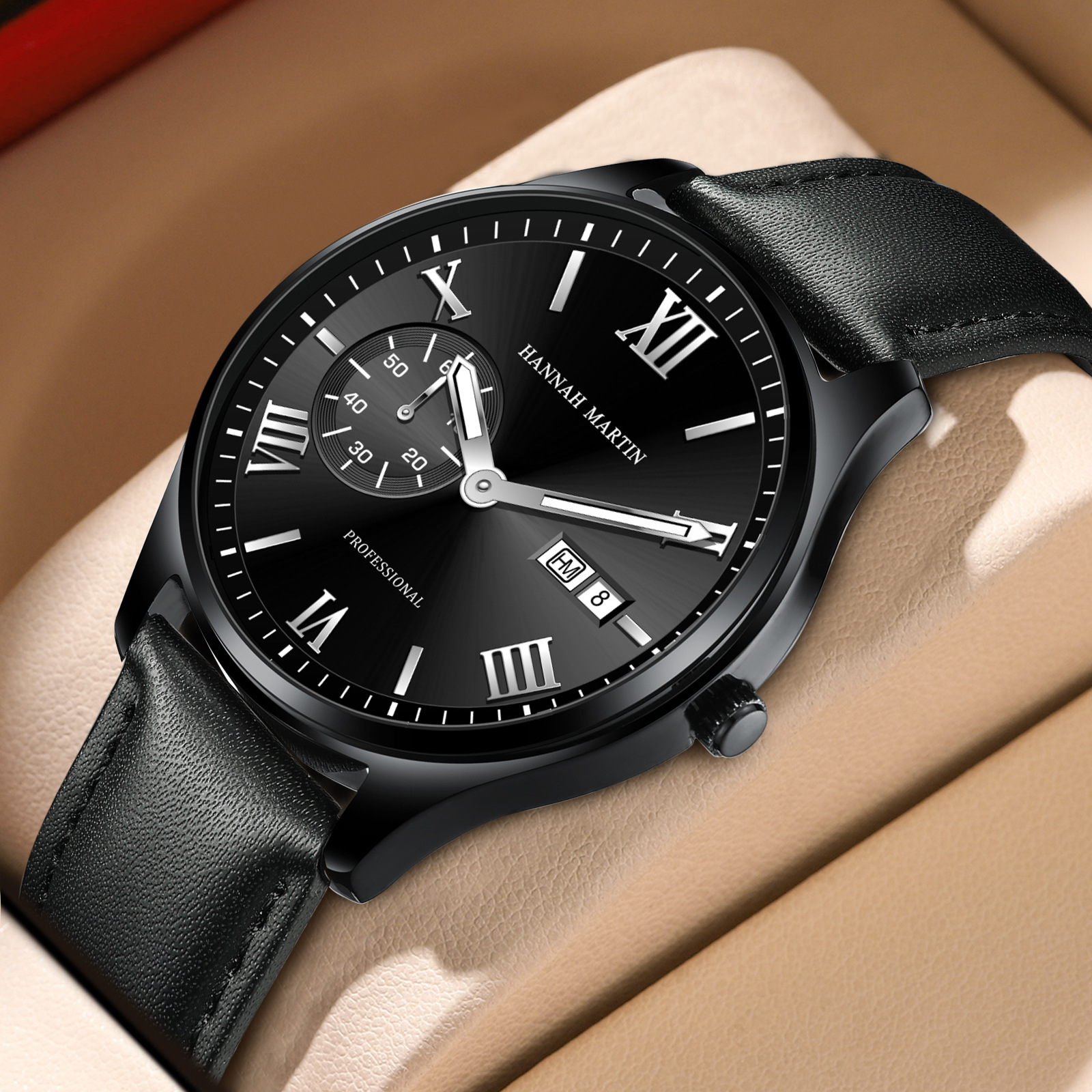 New Retro Roman Scale Quartz Watch for Men, Fashionable Waterproof Calendar Watch with a High-End Feel, Men's Watch from Guangzhou Manufacturer
