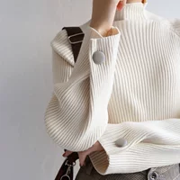 Spring fitted keep warm knitted sweater, loose fit, high collar