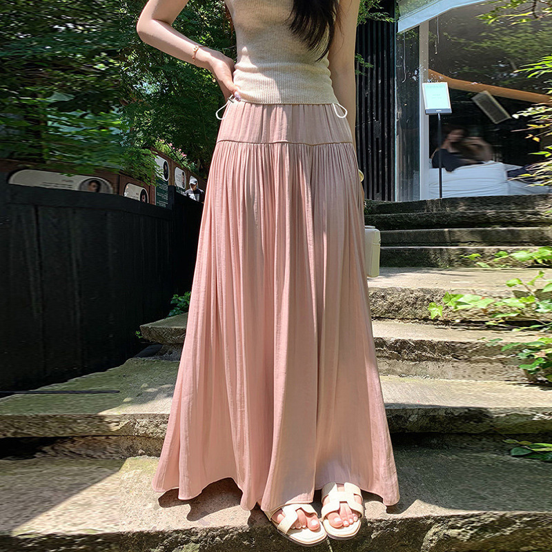 2026 New Style Maternity Wear Loose Pink Pleated Skirt Women's Summer Slimming Long Skirt