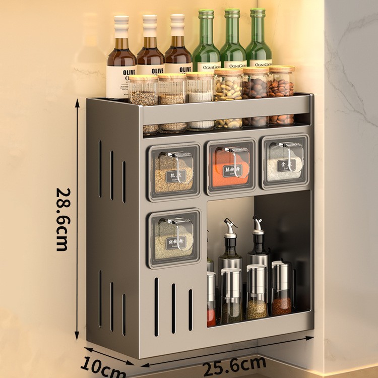 Estante de almacenamiento de condimentos de cocina sin agujeros perforados multifuncional tipo pared almacenamiento de salina de sal de aceite para el hogar